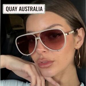 New! Quay High Profile Polarized White & Gold frame Brown lens Sunglasses